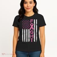 Breast Cancer Awareness American Flag Distressed Women's T-Shirt thumb 4