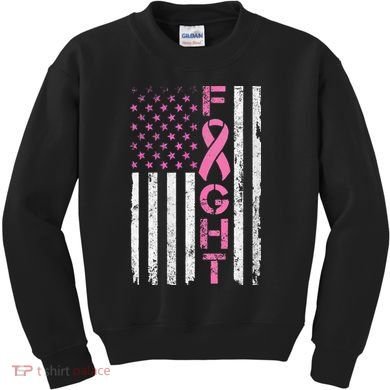 Breast Cancer Awareness American Flag Distressed Kids Sweatshirt