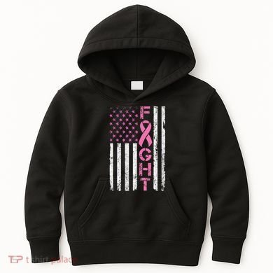 Breast Cancer Awareness American Flag Distressed Kids Hoodie