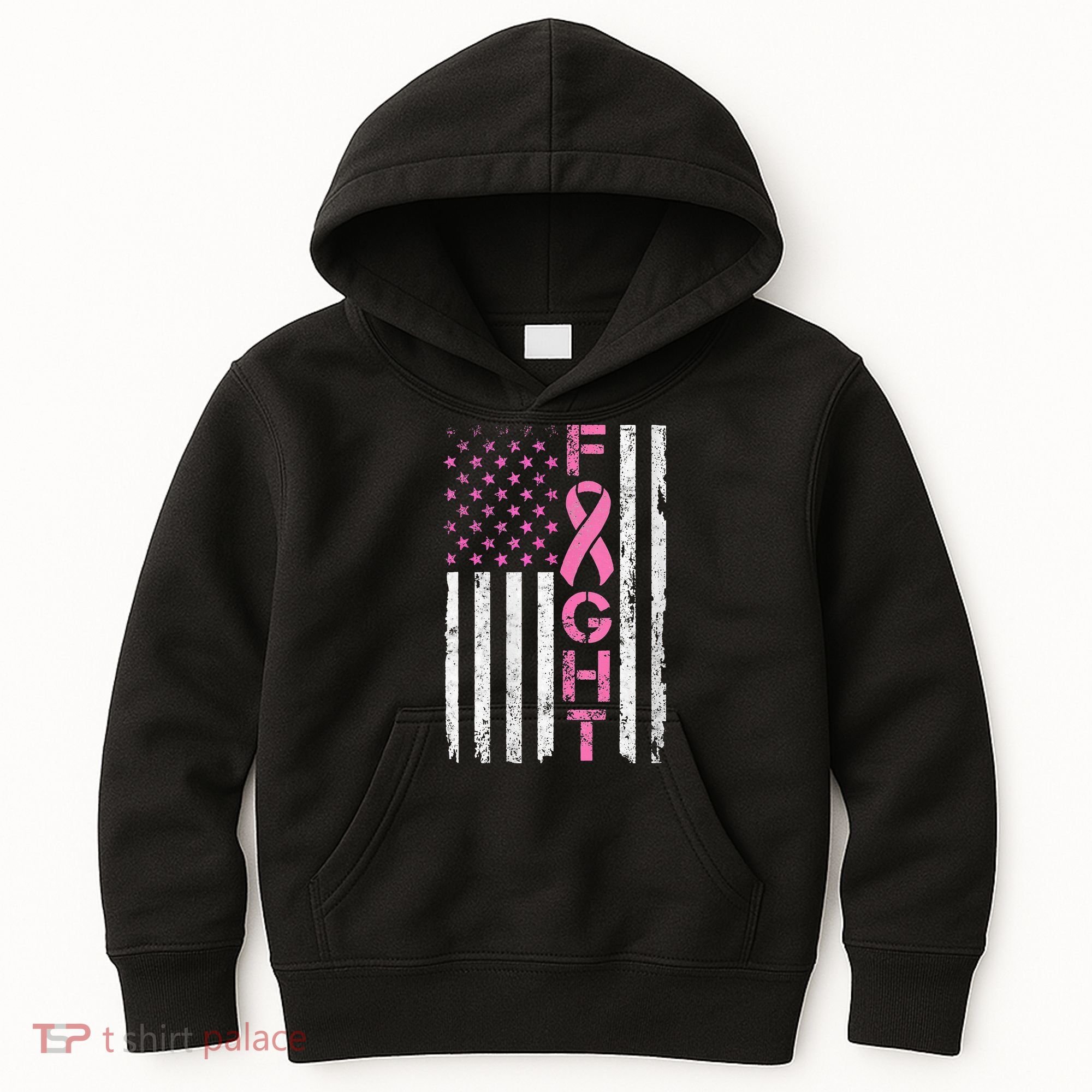 Breast Cancer Awareness American Flag Distressed Kids Hoodie