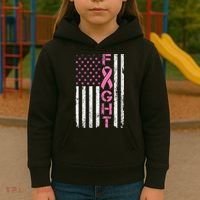 Breast Cancer Awareness American Flag Distressed Kids Hoodie thumb 3