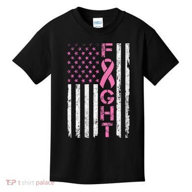 Breast Cancer Awareness American Flag Distressed Kids T-Shirt