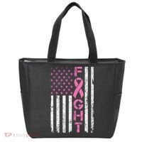 Breast Cancer Awareness American Flag Distressed Tote Bag thumb 0