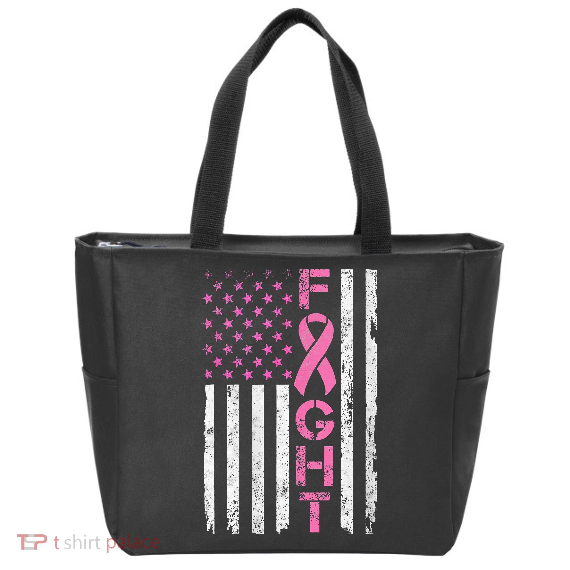 Breast Cancer Awareness American Flag Distressed Tote Bag