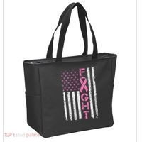 Breast Cancer Awareness American Flag Distressed Tote Bag thumb 2
