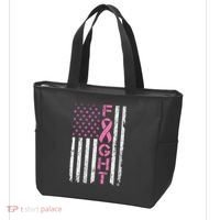 Breast Cancer Awareness American Flag Distressed Tote Bag thumb 3