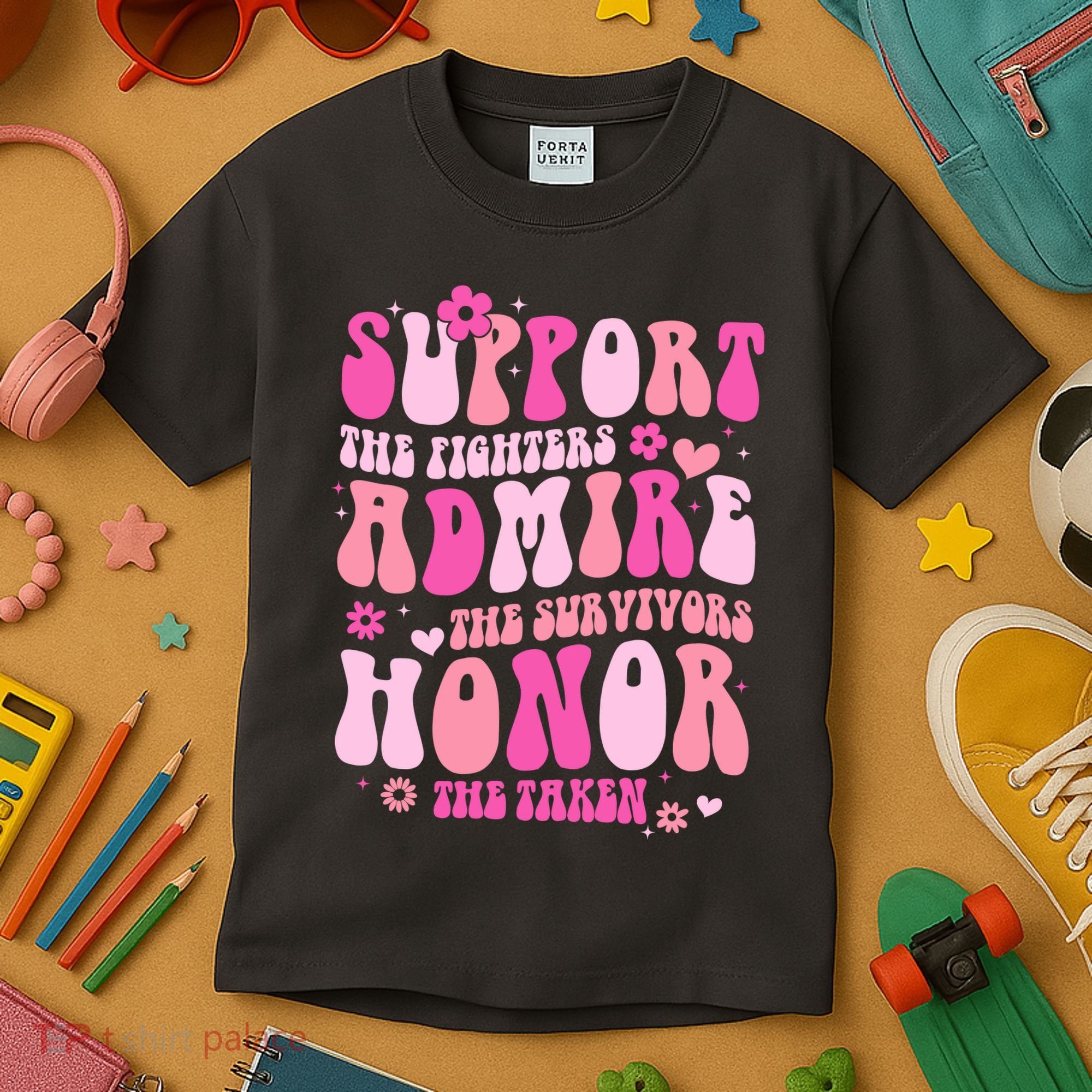 Breast Cancer Awareness Support Admire Honor Kids T-Shirt