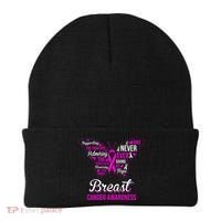 Breast Cancer Awareness Pink Butterfly Ribbon Quotes Beanie thumb 0