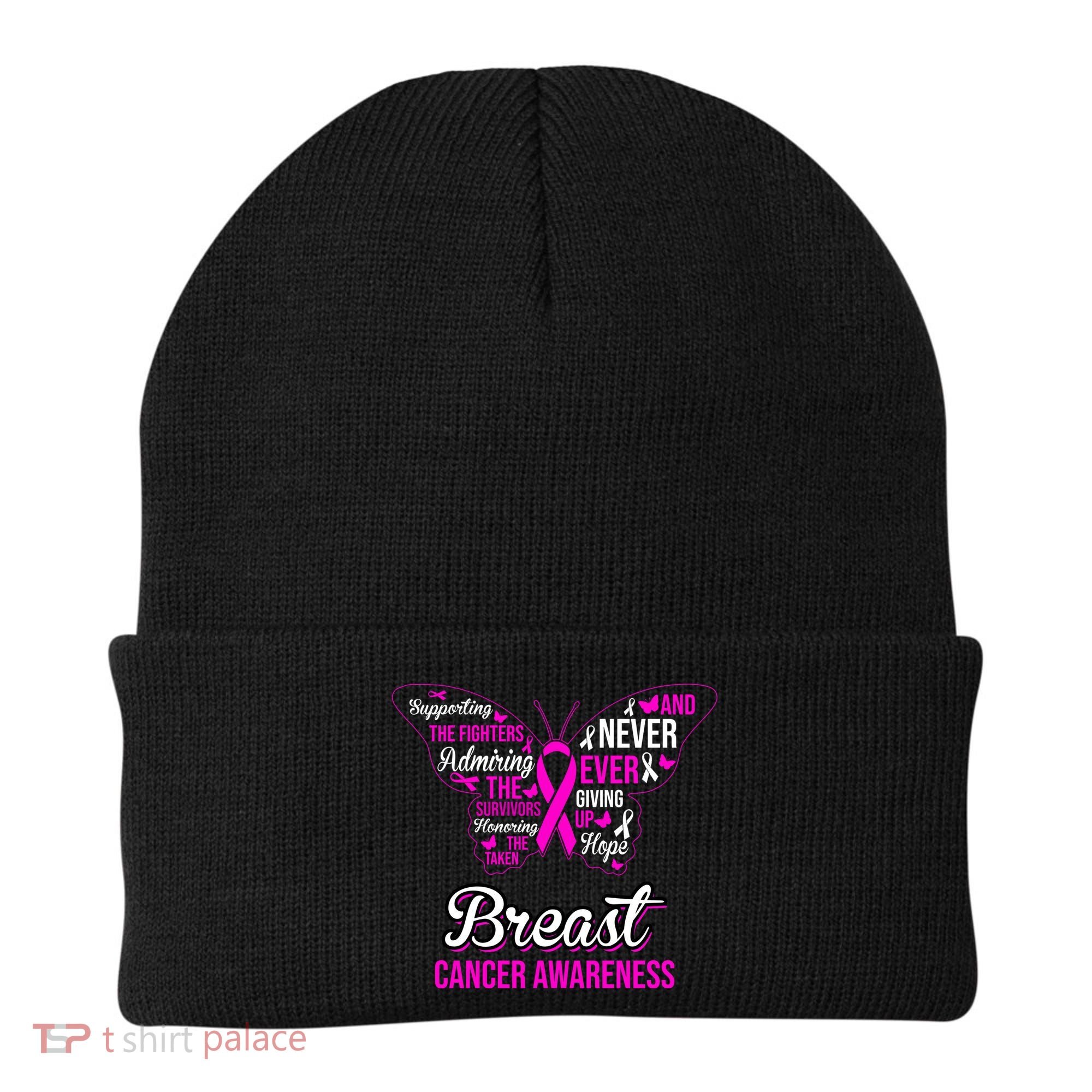 Breast Cancer Awareness Pink Butterfly Ribbon Quotes Beanie