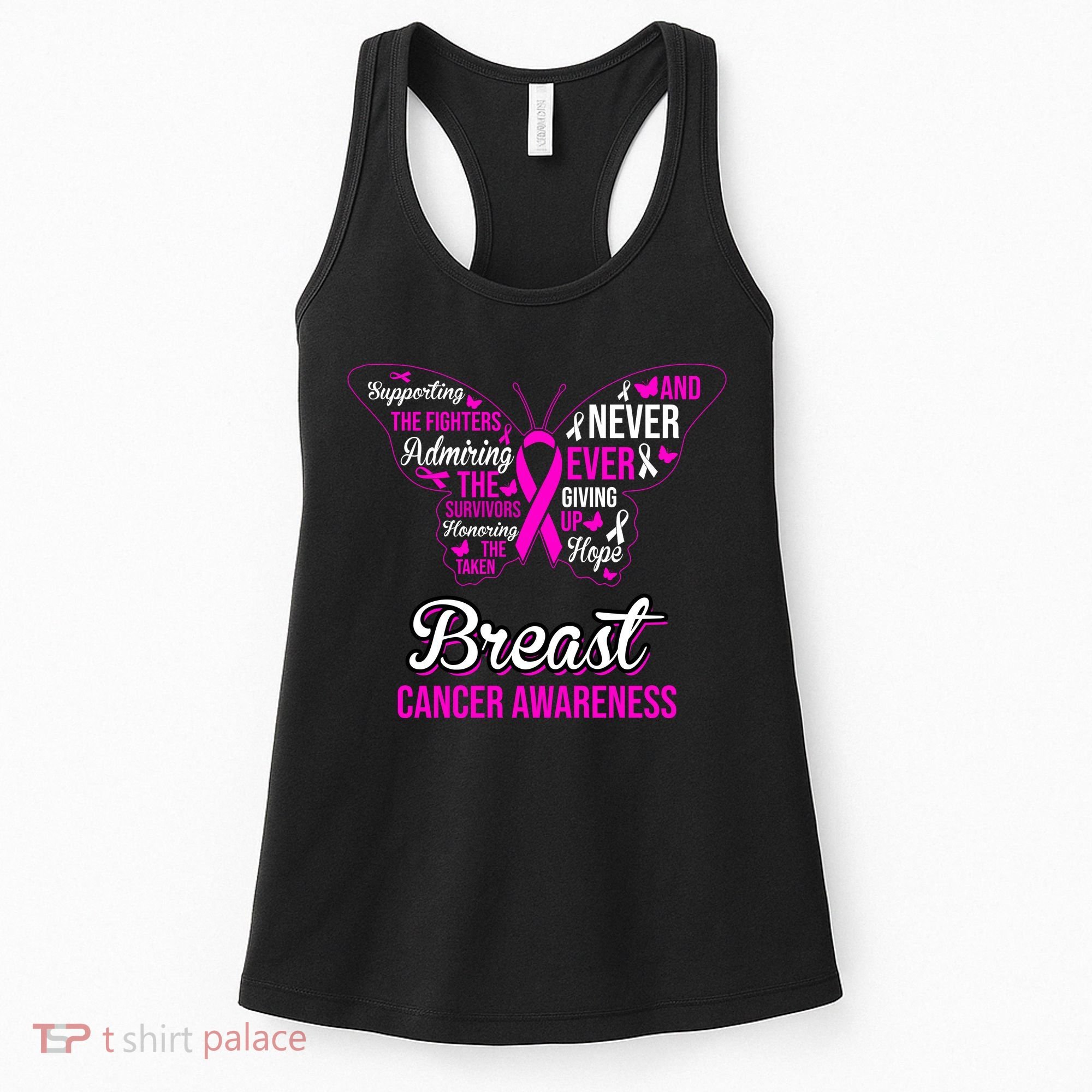 Breast Cancer Awareness Pink Butterfly Ribbon Quotes Women's Tank Top