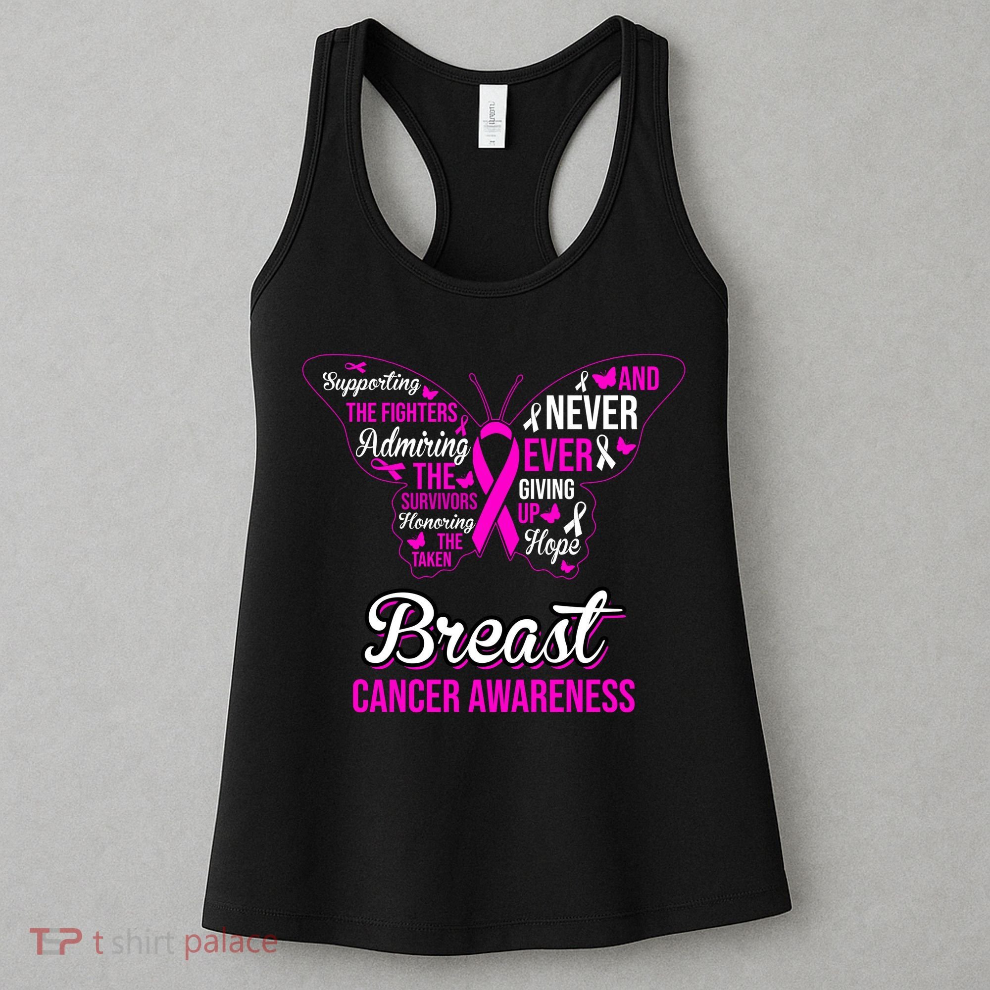 Breast Cancer Awareness Pink Butterfly Ribbon Quotes Women's Tank Top