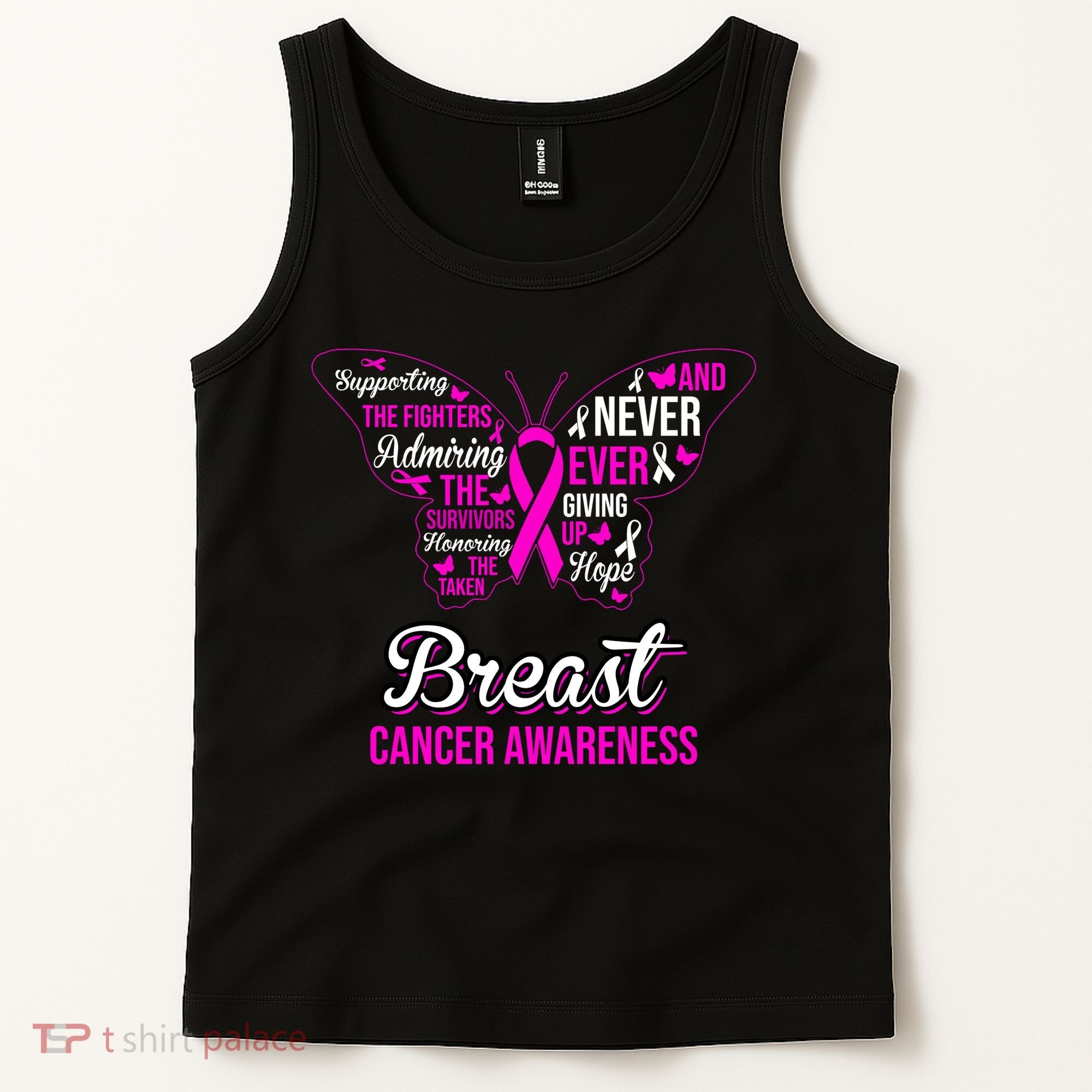 Breast Cancer Awareness Pink Butterfly Ribbon Quotes Tank Top