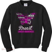 Breast Cancer Awareness Pink Butterfly Ribbon Quotes Kids Sweatshirt thumb 0