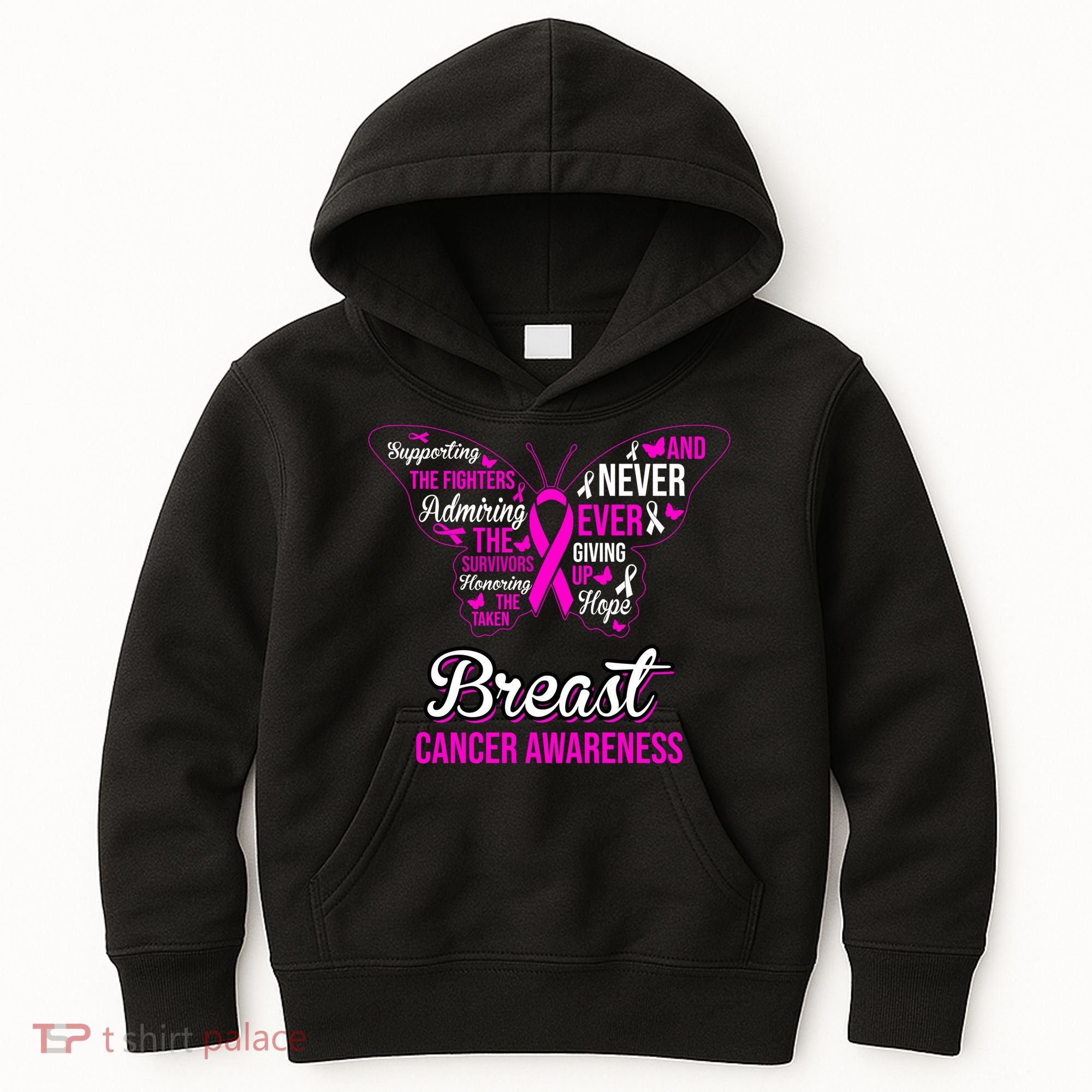 Breast Cancer Awareness Pink Butterfly Ribbon Quotes Kids Hoodie