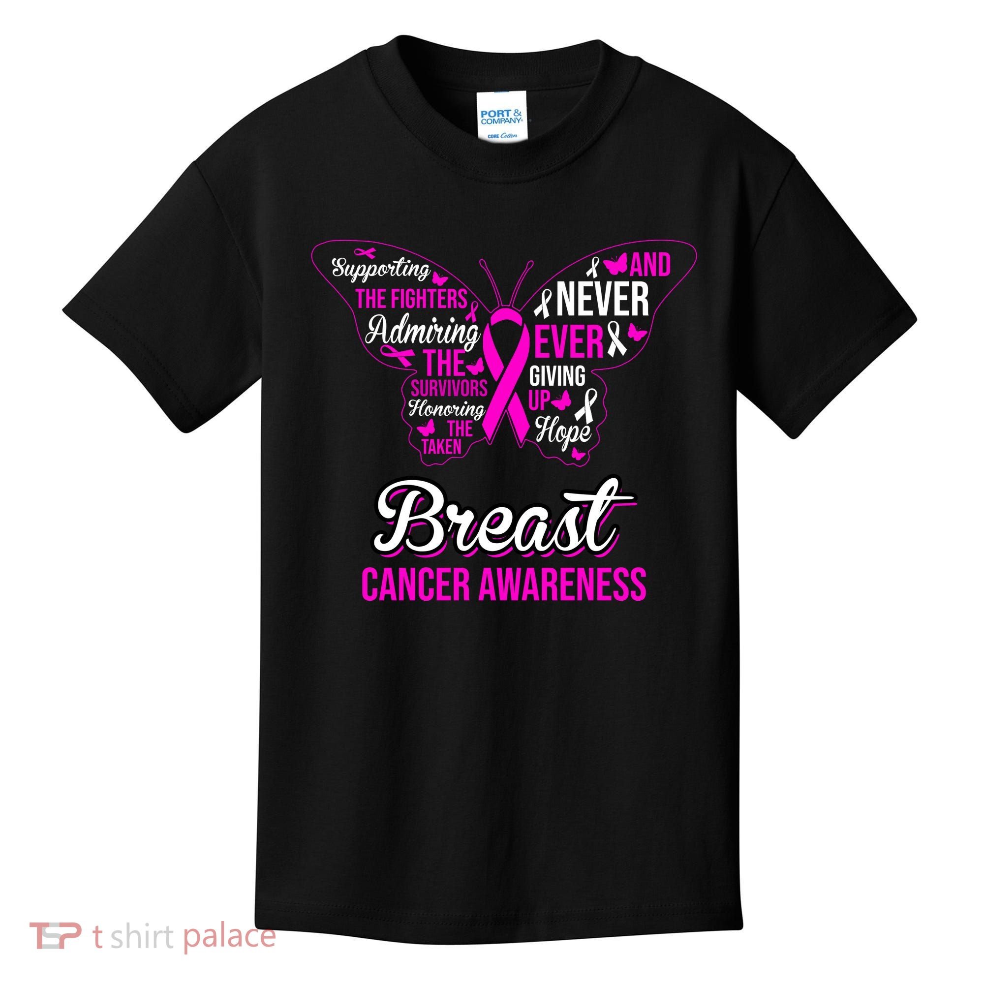 Breast Cancer Awareness Pink Butterfly Ribbon Quotes Kids T-Shirt