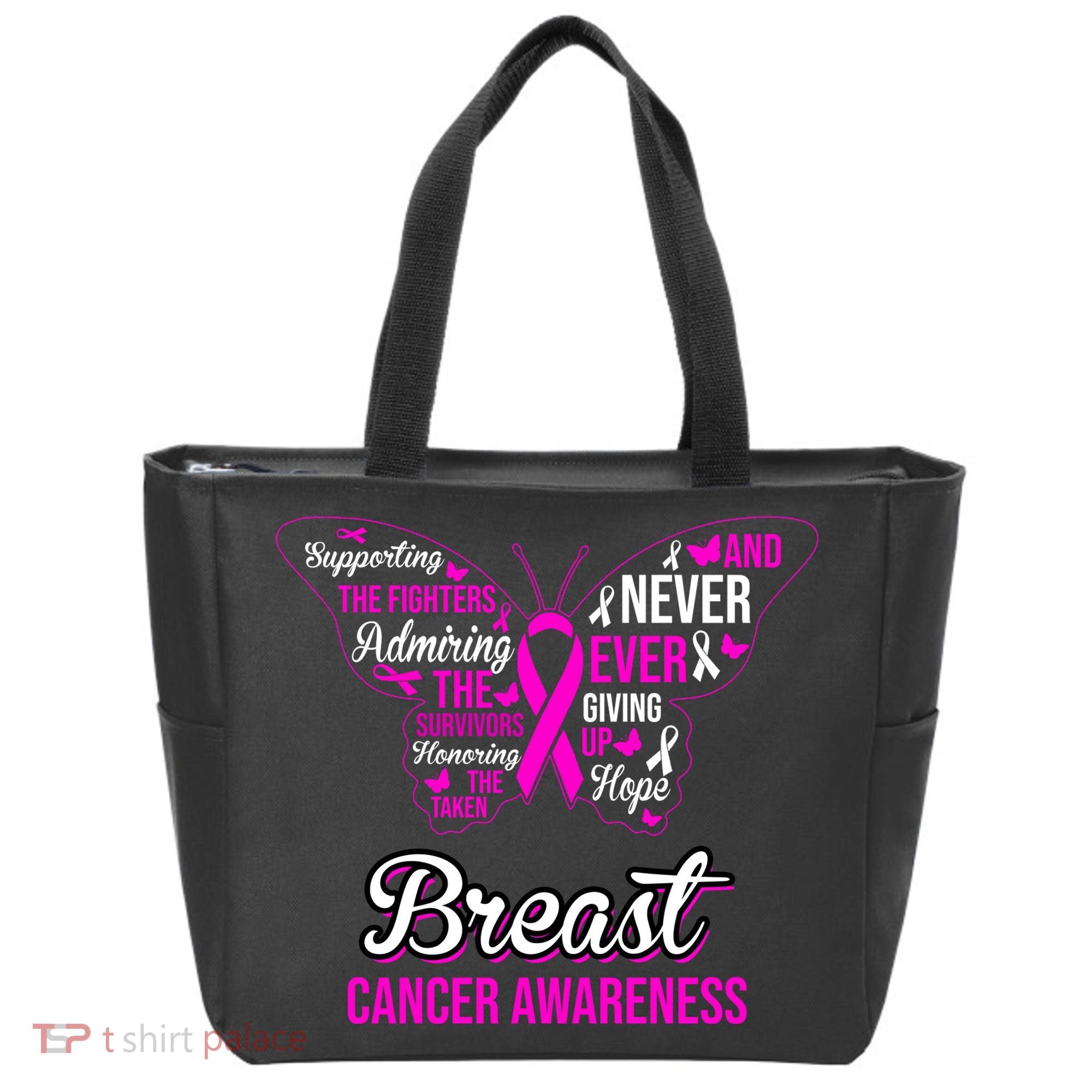Breast Cancer Awareness Pink Butterfly Ribbon Quotes Tote Bag