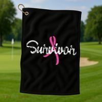 Breast Cancer Awareness Survivor Pink Ribbon Gift Golf Towel thumb 1