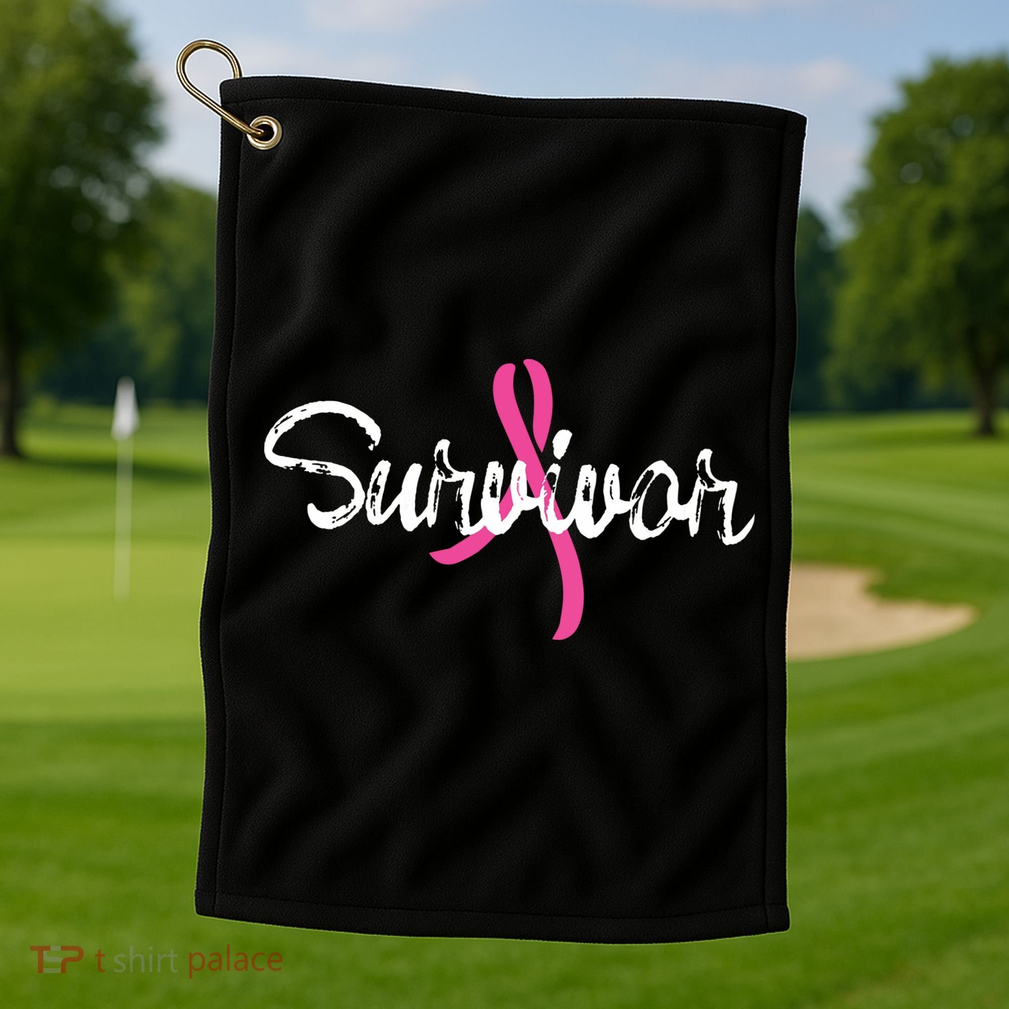 Breast Cancer Awareness Survivor Pink Ribbon Gift Golf Towel