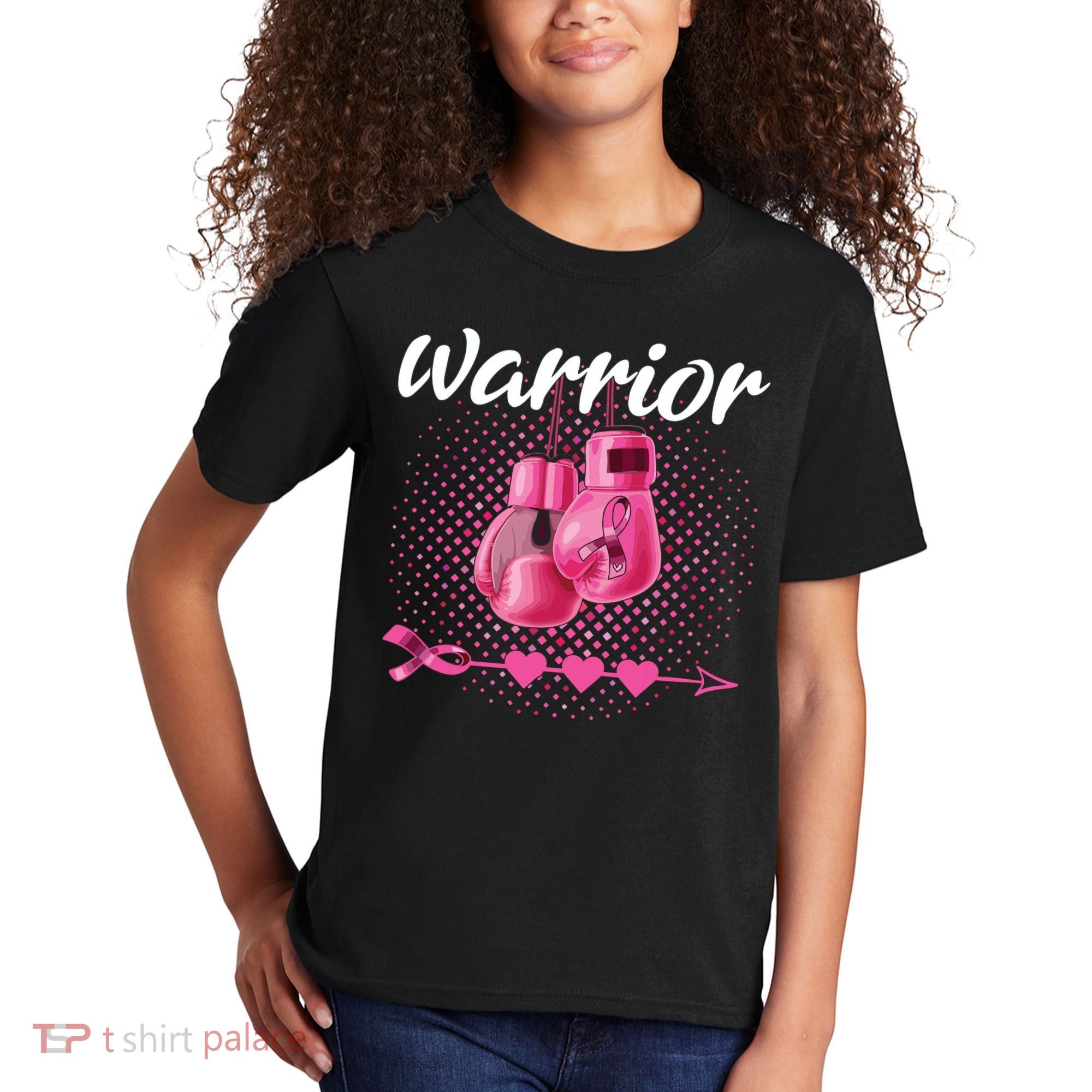 Breast Cancer Awareness Pink Boxing Gloves Warrior Kids T-Shirt