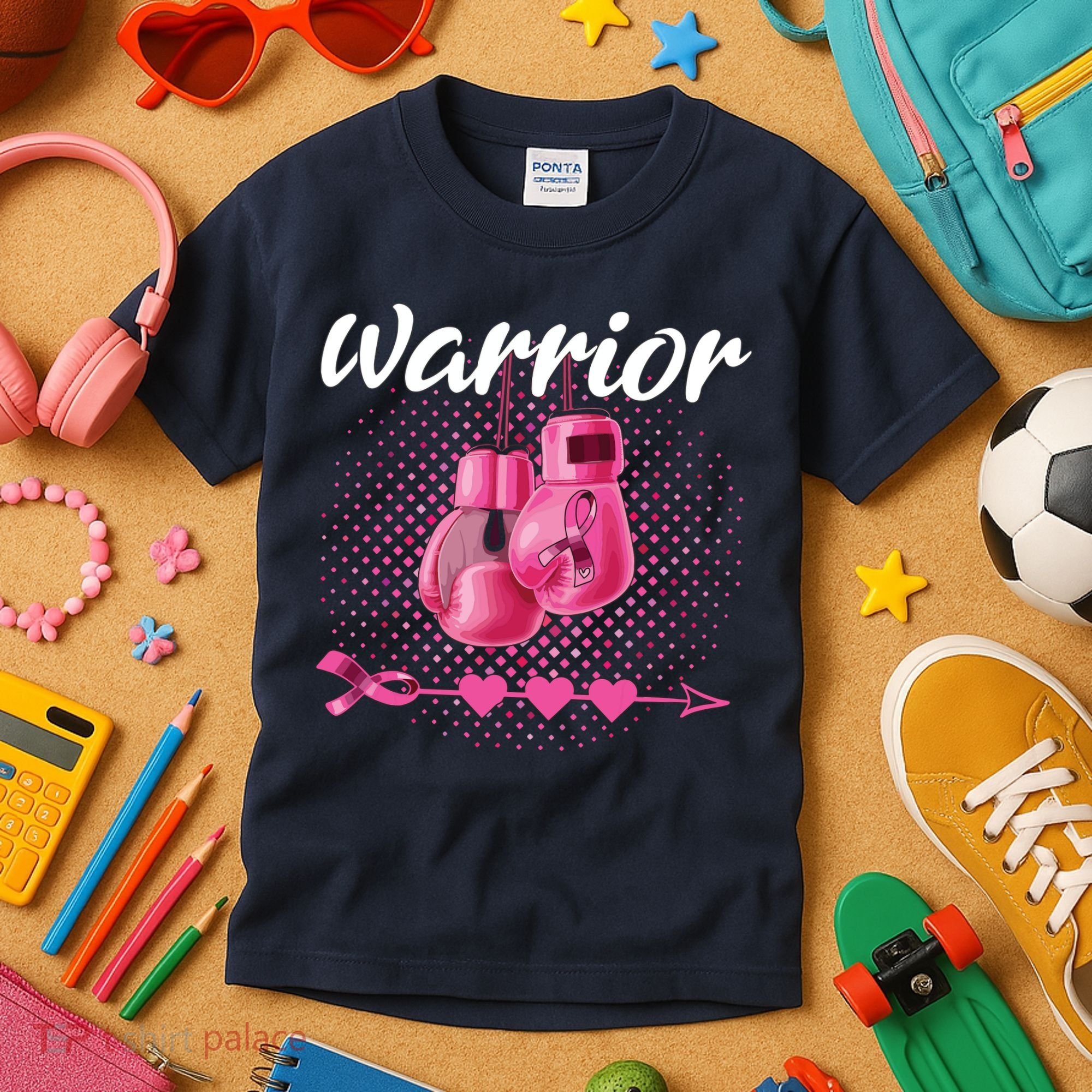 Breast Cancer Awareness Pink Boxing Gloves Warrior Kids T-Shirt