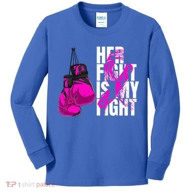 Breast Cancer Awareness Husband Support Squad Kids Long Sleeve Shirt