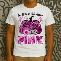 Breast Cancer Awareness In October We Wear Pink Pink Pumpkins T-Shirt thumb 3