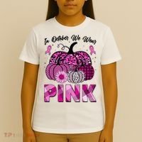 Breast Cancer Awareness In October We Wear Pink Pink Pumpkins T-Shirt thumb 4