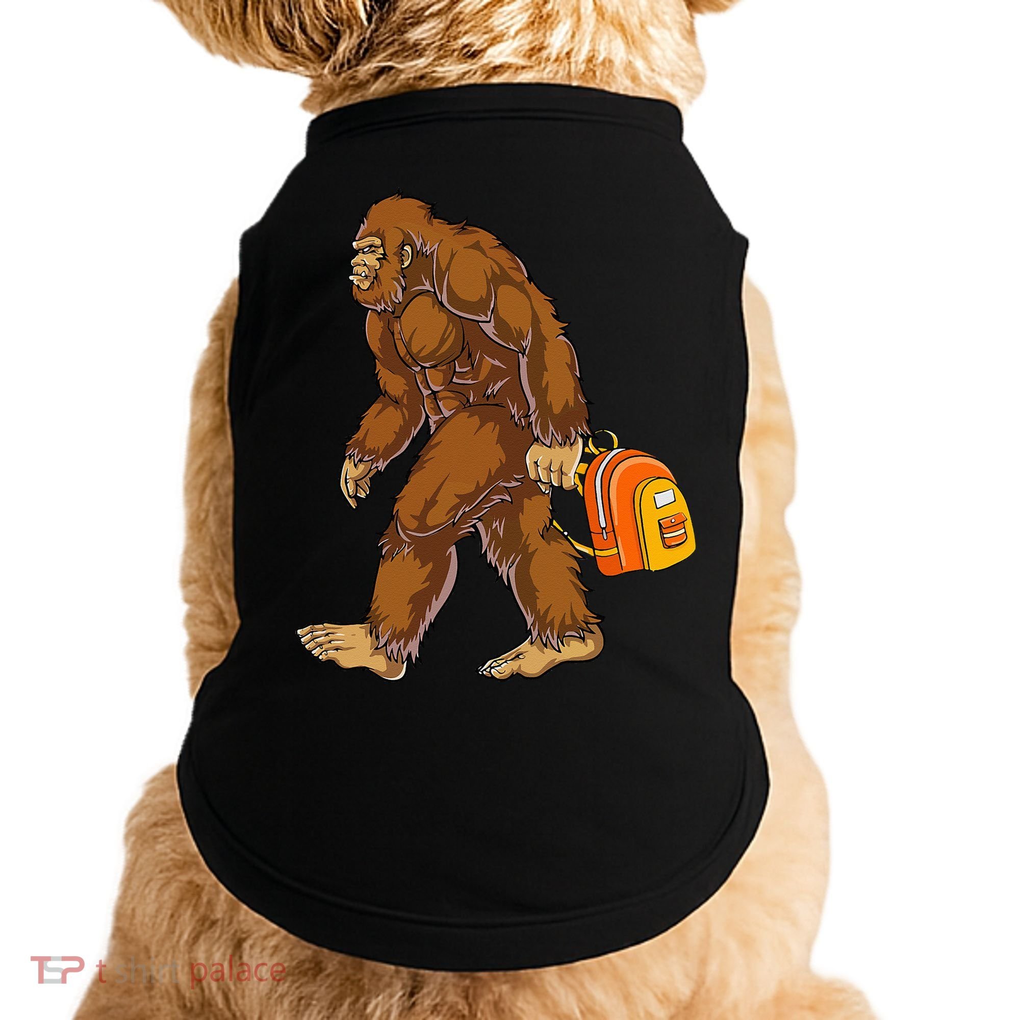 Bigfoot Carrying a Backpack Sasquatch Back To School Funny Doggie Tank