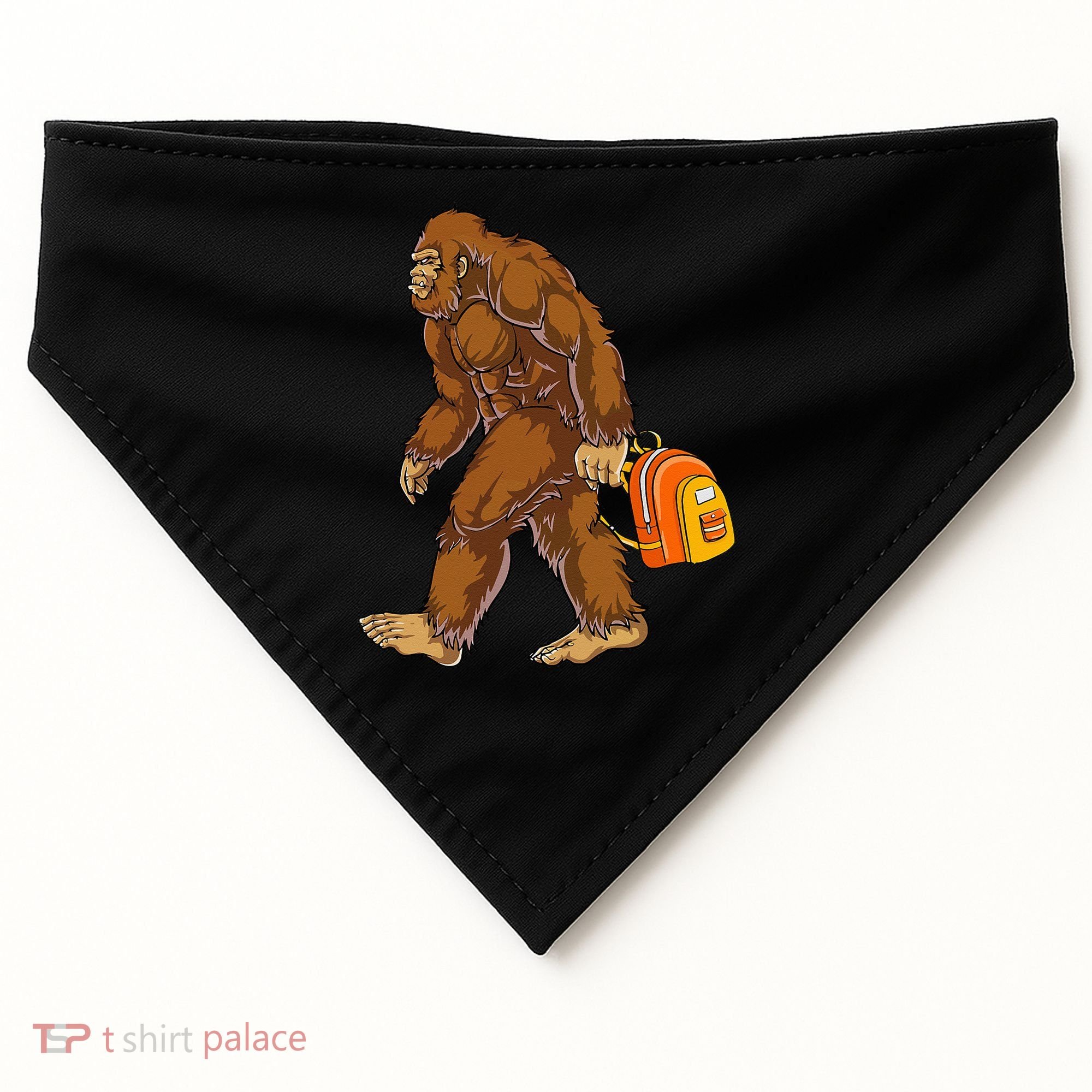 Bigfoot Carrying a Backpack Sasquatch Back To School Funny USA-Made Doggie Bandana