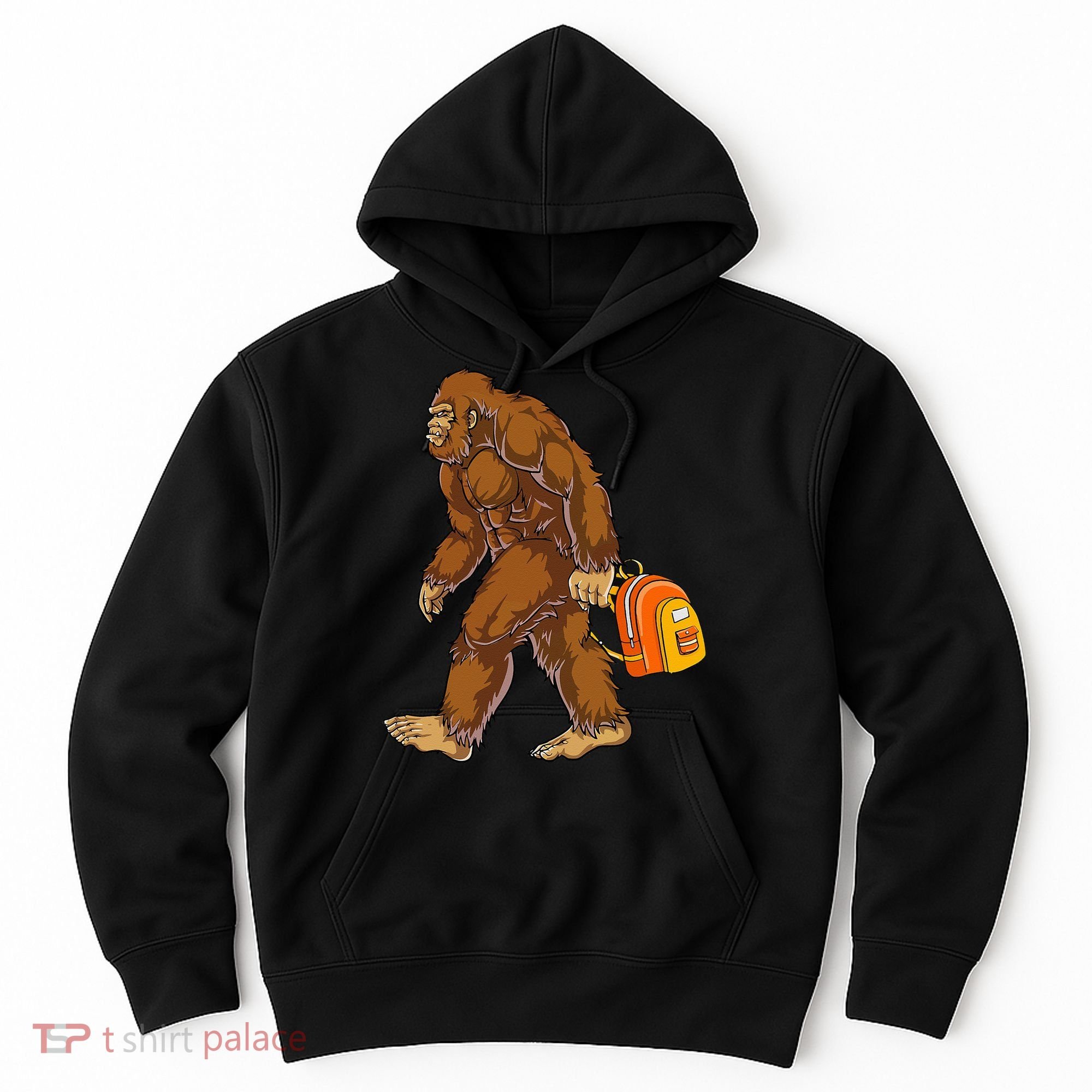 Bigfoot Carrying a Backpack Sasquatch Back To School Funny Hoodie