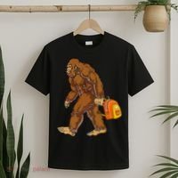 Bigfoot Carrying a Backpack Sasquatch Back To School Funny T-Shirt thumb 2
