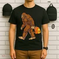Bigfoot Carrying a Backpack Sasquatch Back To School Funny T-Shirt thumb 6