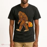 Bigfoot Carrying a Backpack Sasquatch Back To School Funny Tall T-Shirt thumb 2