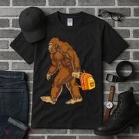 Bigfoot Carrying a Backpack Sasquatch Back To School Funny Tall T-Shirt thumb 3