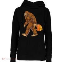 Bigfoot Carrying a Backpack Sasquatch Back To School Funny Womens Funnel Neck Pullover Hood thumb 0