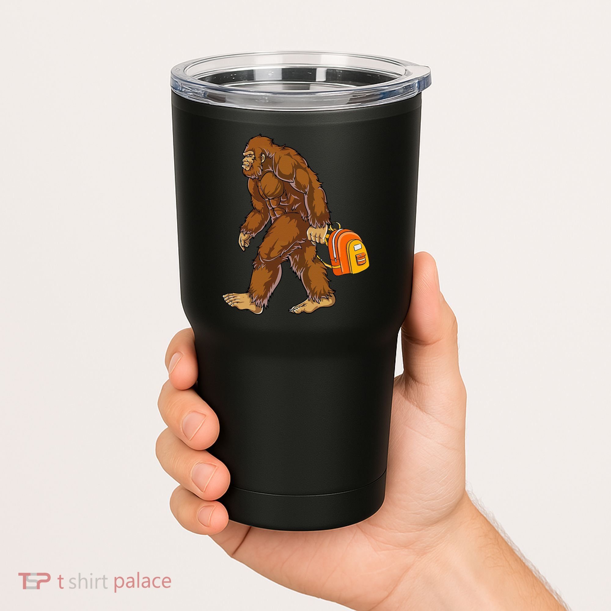 Bigfoot Carrying a Backpack Sasquatch Back To School Funny Tumbler