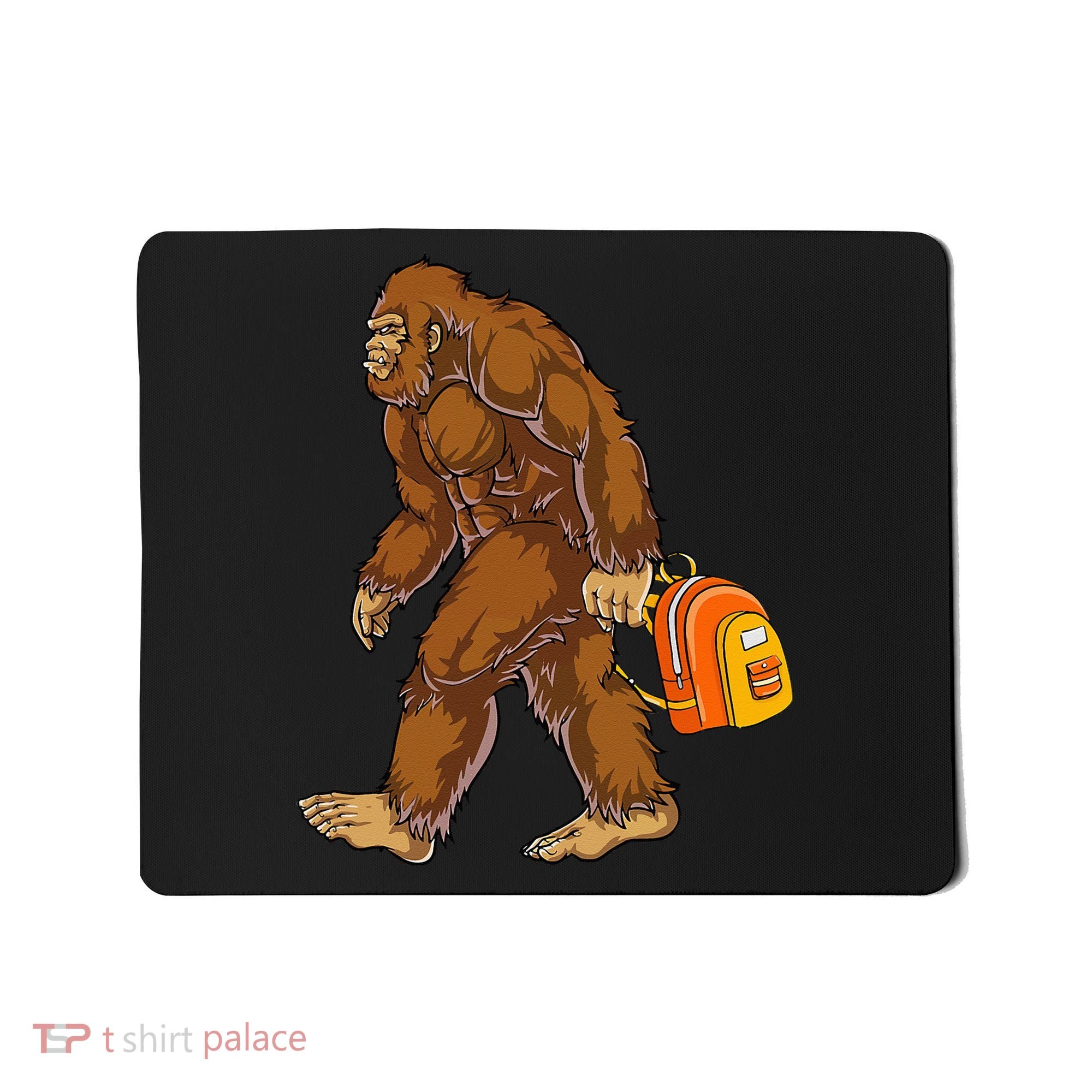 Bigfoot Carrying a Backpack Sasquatch Back To School Funny Mousepad