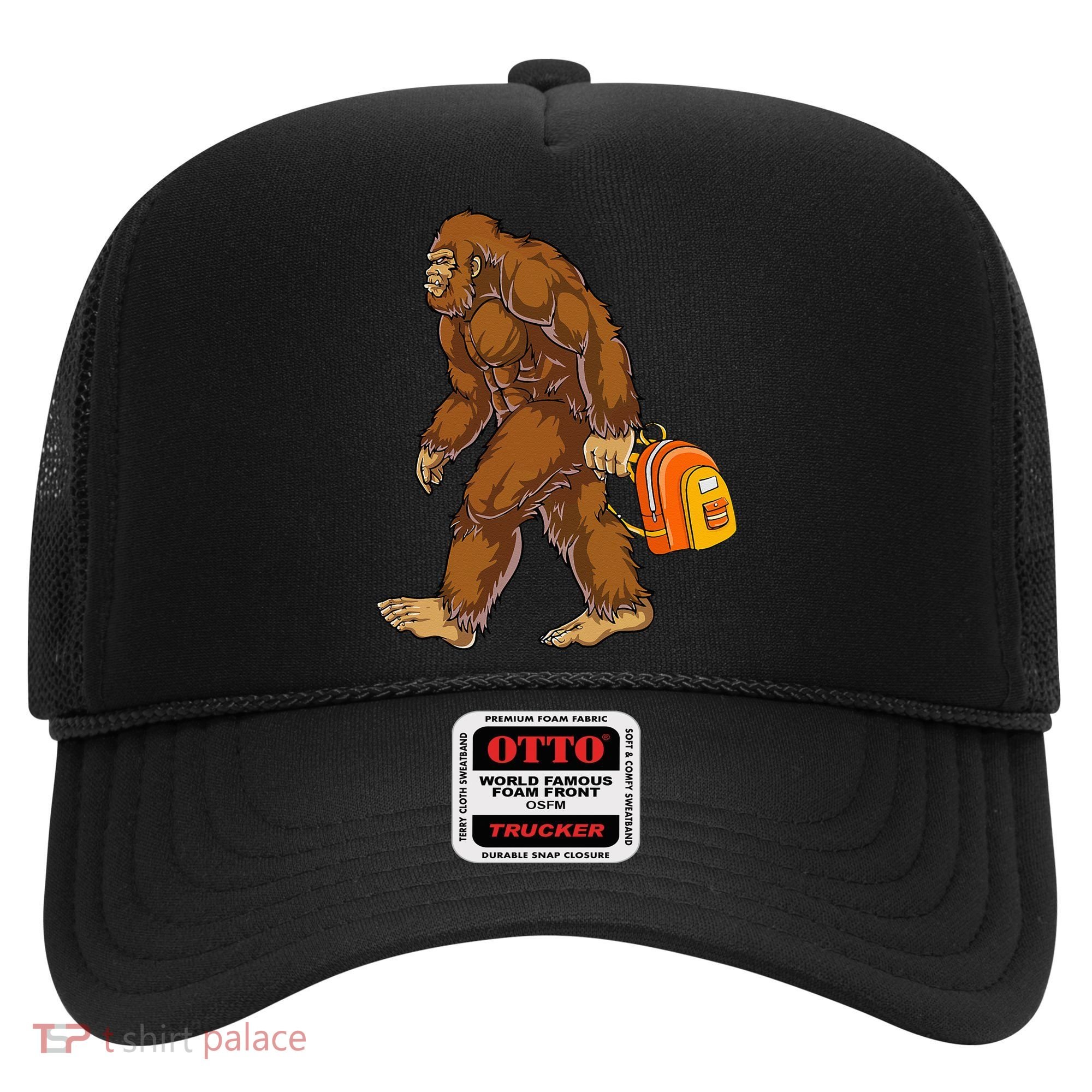 Bigfoot Carrying a Backpack Sasquatch Back To School Funny Hat