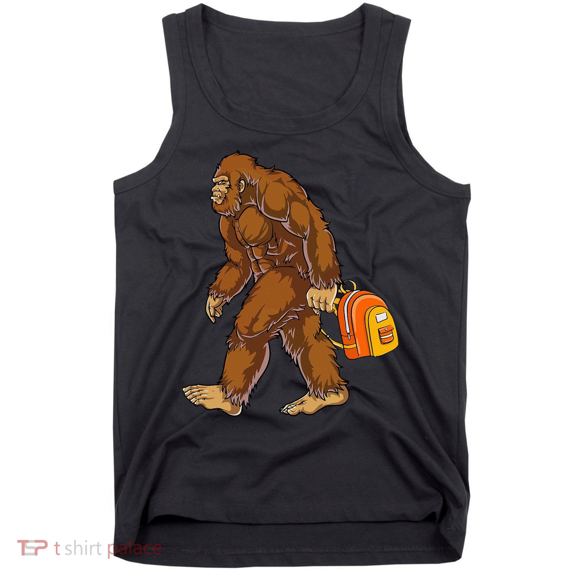 Bigfoot Carrying a Backpack Sasquatch Back To School Funny Tank Top