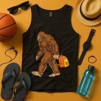 Bigfoot Carrying a Backpack Sasquatch Back To School Funny Tank Top thumb 4