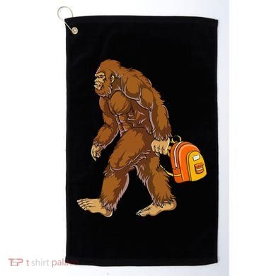 Bigfoot Carrying a Backpack Sasquatch Back To School Funny Golf Towel