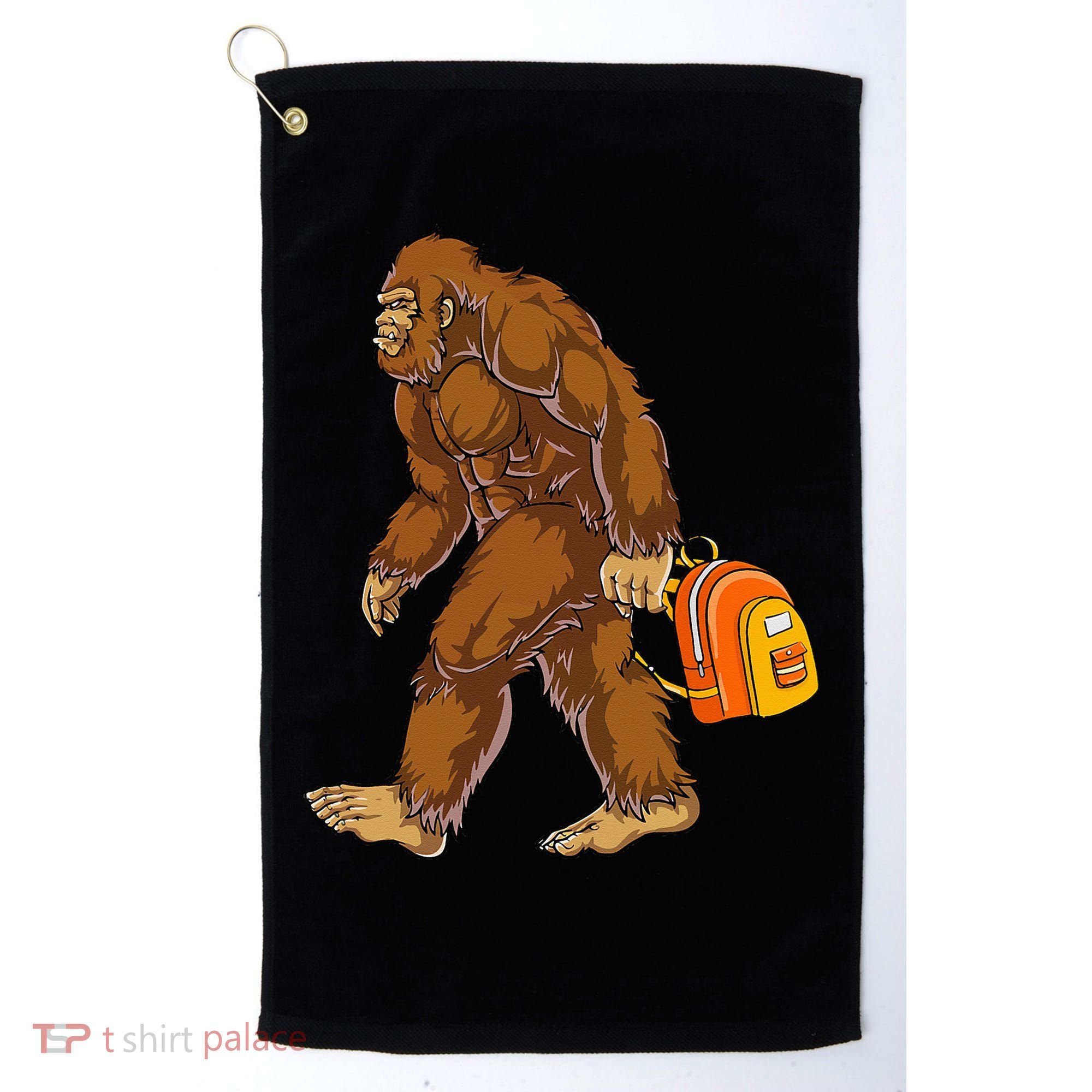 Bigfoot Carrying a Backpack Sasquatch Back To School Funny Golf Towel