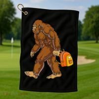 Bigfoot Carrying a Backpack Sasquatch Back To School Funny Golf Towel thumb 1