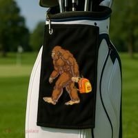 Bigfoot Carrying a Backpack Sasquatch Back To School Funny Golf Towel thumb 2