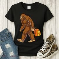 Bigfoot Carrying a Backpack Sasquatch Back To School Funny Women's T-Shirt thumb 3