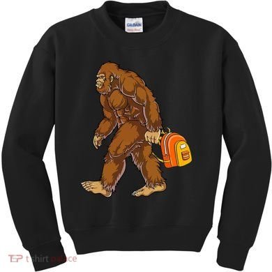 Bigfoot Carrying a Backpack Sasquatch Back To School Funny Kids Sweatshirt