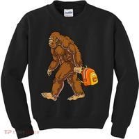 Bigfoot Carrying a Backpack Sasquatch Back To School Funny Kids Sweatshirt thumb 0