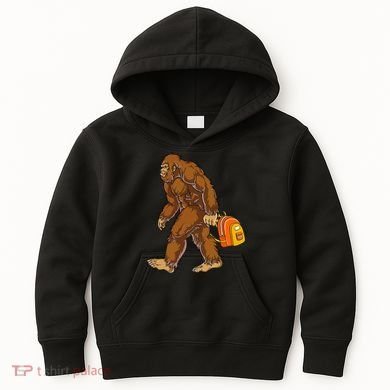 Bigfoot Carrying a Backpack Sasquatch Back To School Funny Kids Hoodie