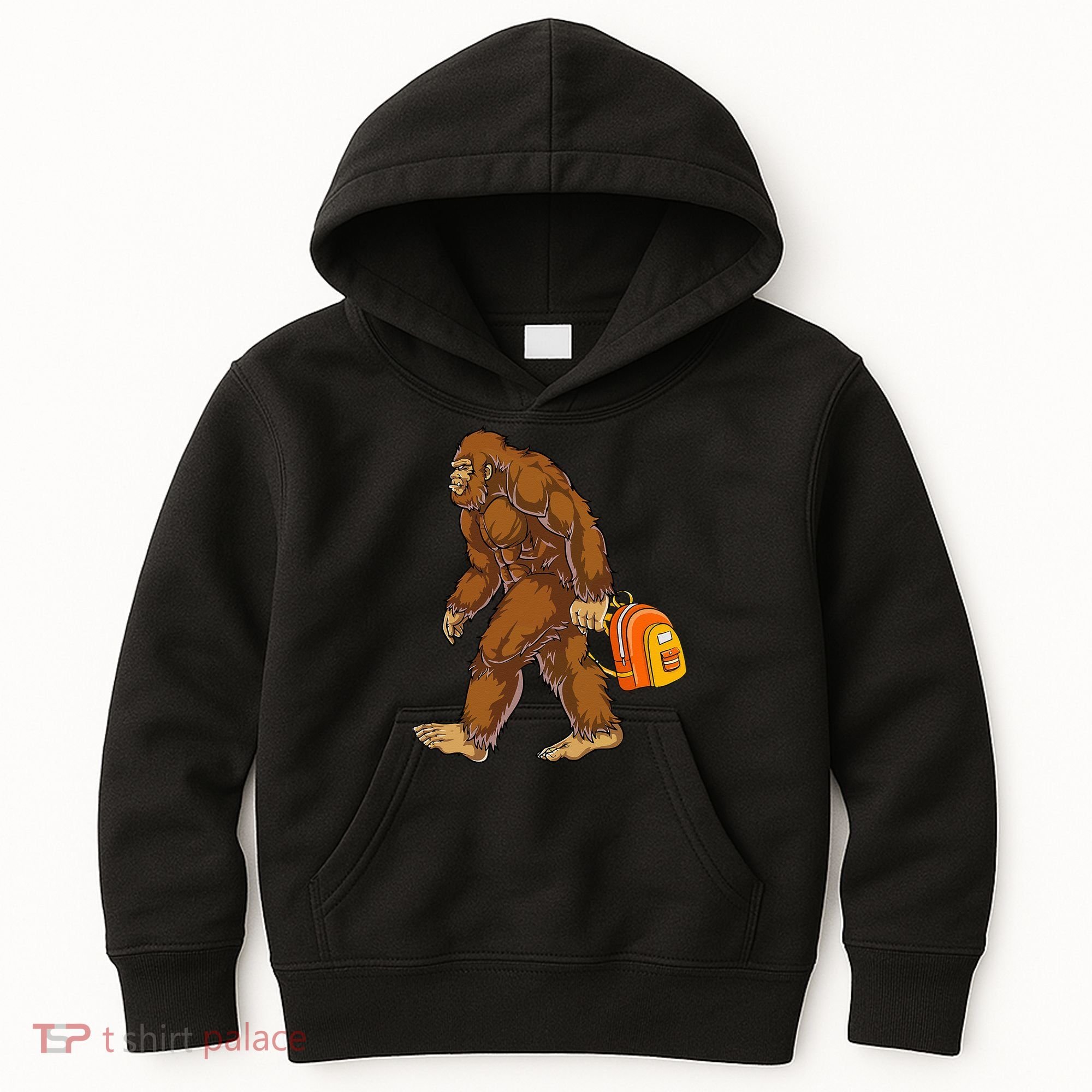 Bigfoot Carrying a Backpack Sasquatch Back To School Funny Kids Hoodie