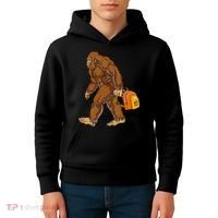 Bigfoot Carrying a Backpack Sasquatch Back To School Funny Kids Hoodie thumb 4